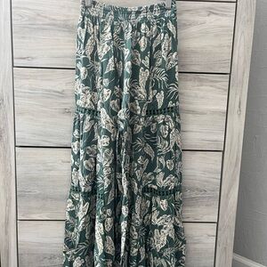 Angie Floral Green flowy boho pants xs